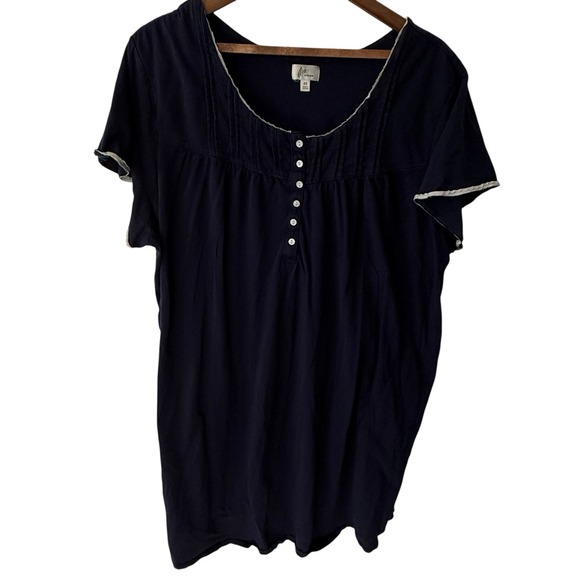 Aria Sleep Gown 4X Navy Blue Soft House Dress Knee Length Lounge Wear w/ Pockets - Picture 1 of 7